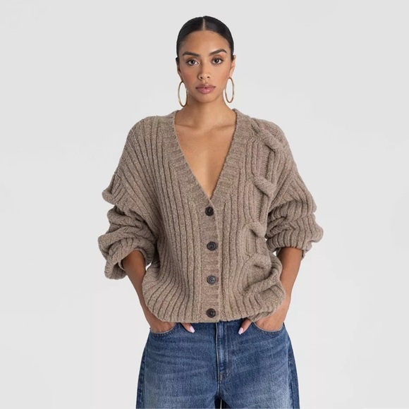 KBB by Kahlana Cable Knit Cardigan Women Small Oversized Button Chunky Sweater - Picture 1 of 3